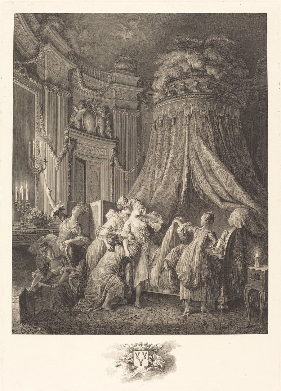 Morsiamen sänky tekijältä Jean Michel Moreau and Jean Baptiste Blaise Simonet after Pierre Antoine Baudouin