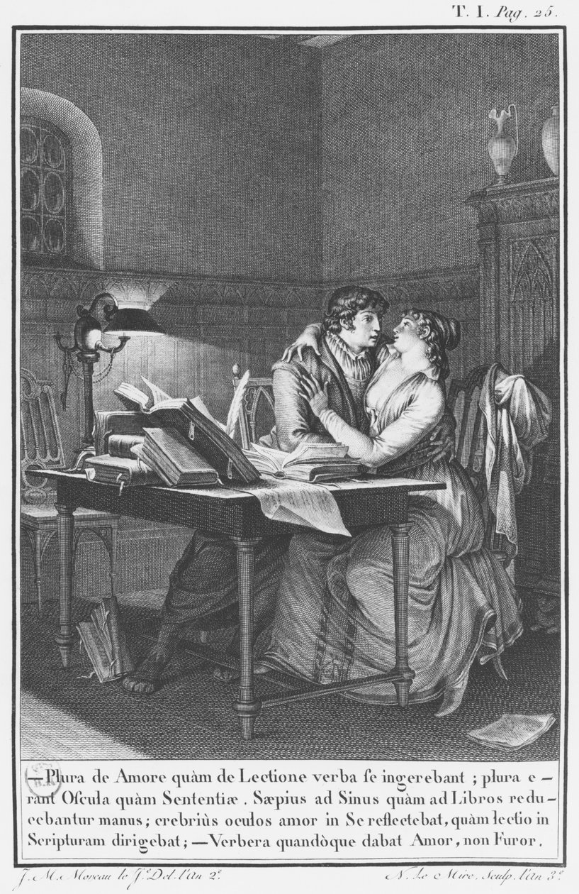 Heloise ja Abelard tutkimuksessaan, kuvitus julkaisusta "Lettres d