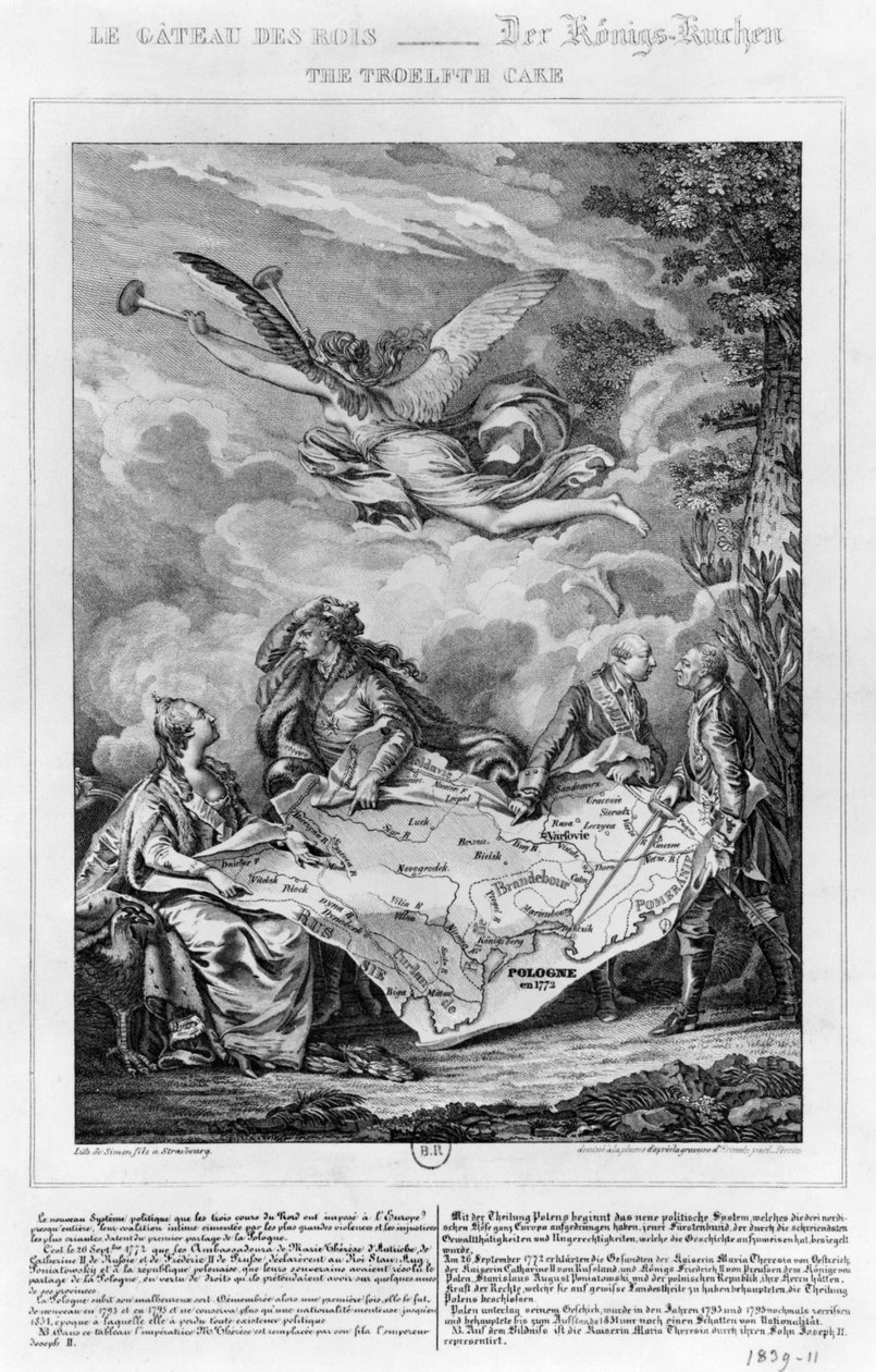 Troelfth Cake, Puolan ensimmäinen jako 26. syyskuuta 1772, kaiverrus Noel Le Mire (1724-1800) (litho) (bw kuva) tekijältä Jean Michel the Younger Moreau