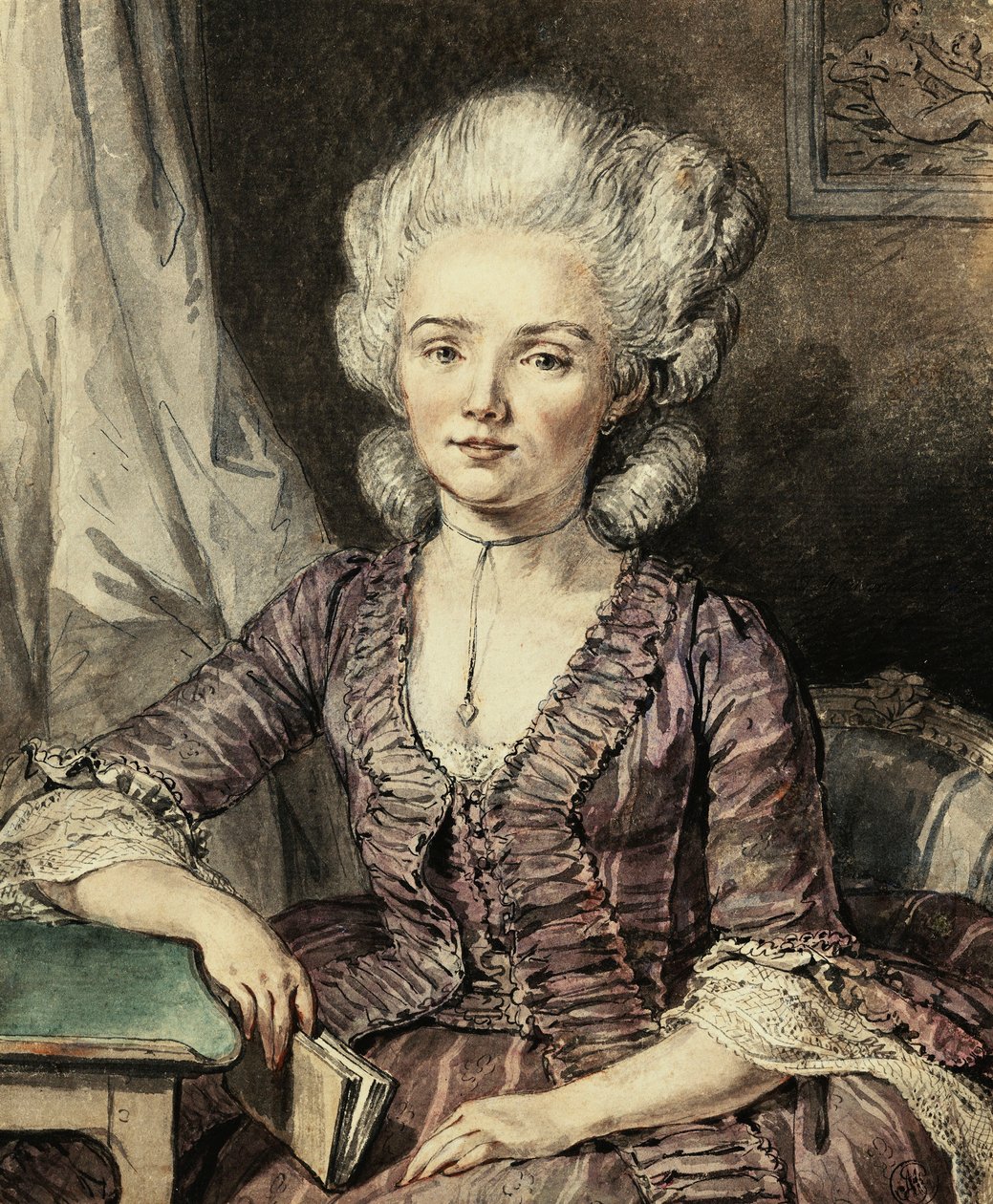 Nuori nainen pöydän ääressä ja kirja, 1785 tekijältä Jean Michel the Younger Moreau