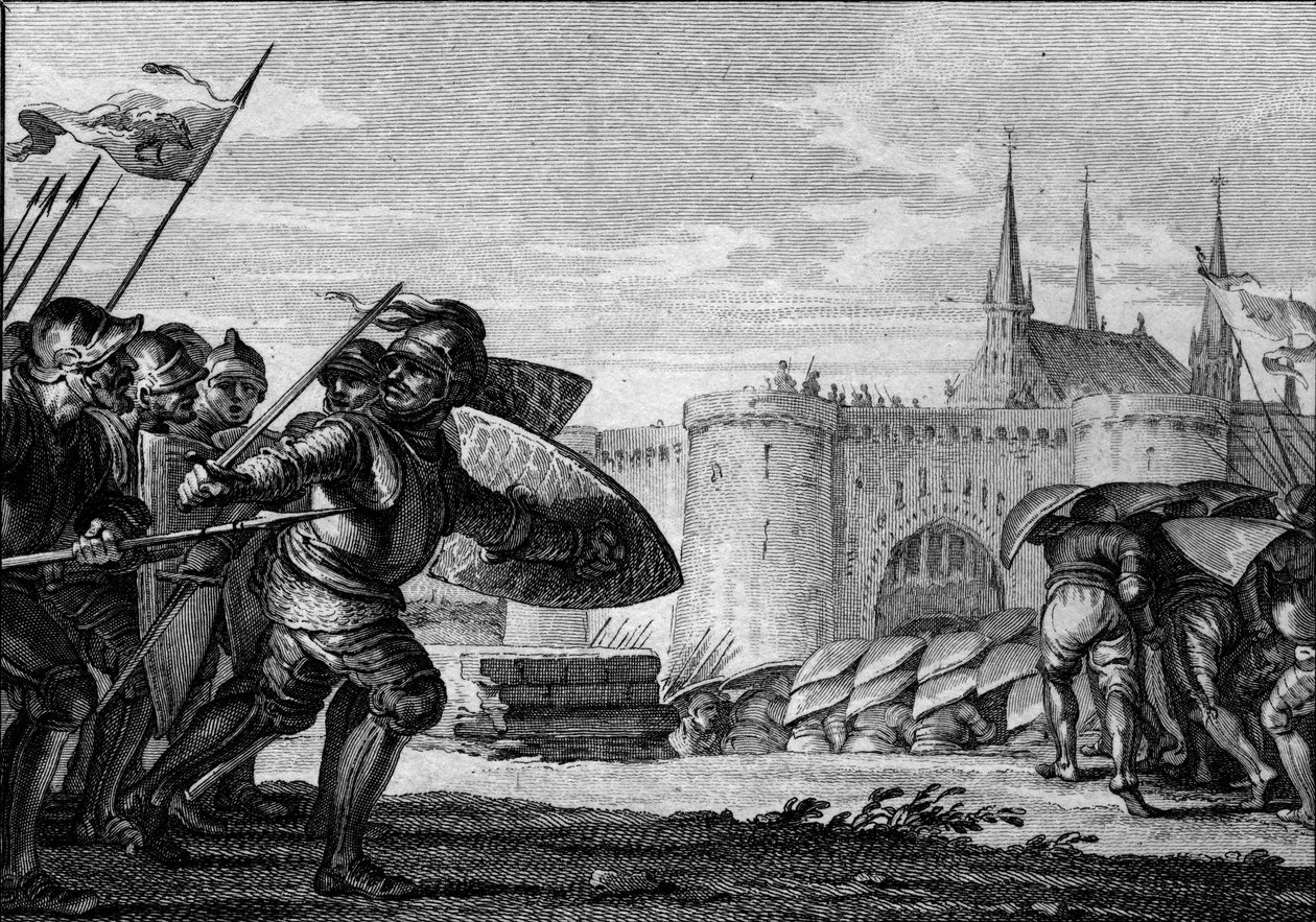Armee-viikingit hyökkäämässä Saint Germain des Presiin (Saint-Germain-des-Pres) ja hänen luostariinsa. 9. vuosisadalla (Kaarle II Kaljuun hallituskausi). Kaiverrus Jean Michel Moreau, dit Moreau le Jeune (1741-1814) tekijältä Jean Michel the Younger Moreau
