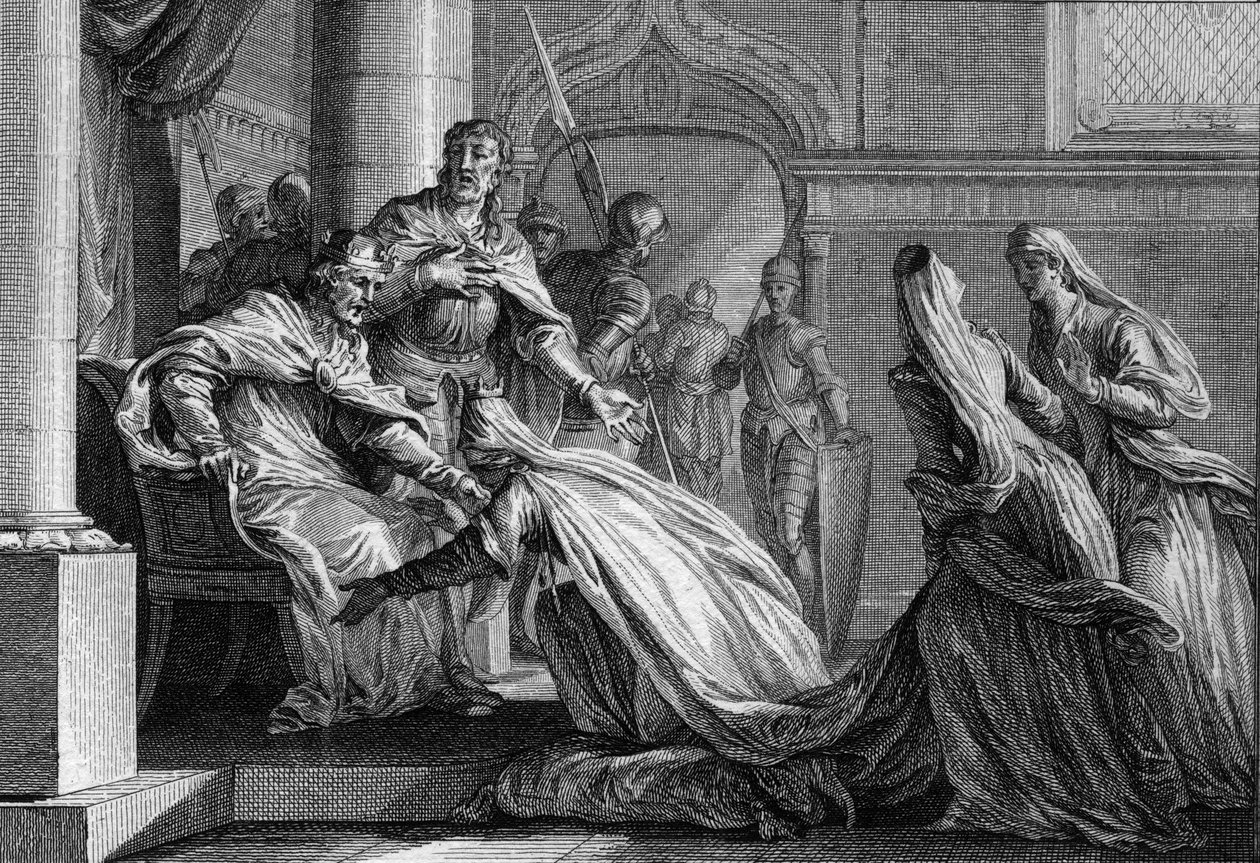 Ranskalainen Emma (894-934), Hugues Suuren (897-956) sisar, kumartuu jaloilleen. Marieella on Burgundin Raoul (tai Rodolphe, 890-936), hän päätti veljensä pyynnöstä antaa Ranskan kruunun miehelleen ja julisti "parempi suudella häntä tekijältä Jean Michel the Younger Moreau