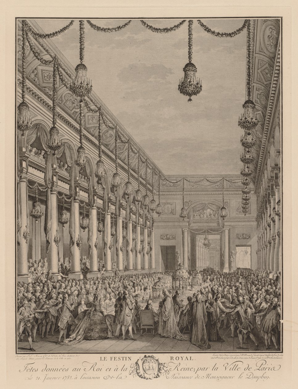 Kuninkaallinen juhla Hôtel de Villessa, 21. tammikuuta 1782. tekijältä Jean Michel the Younger Moreau