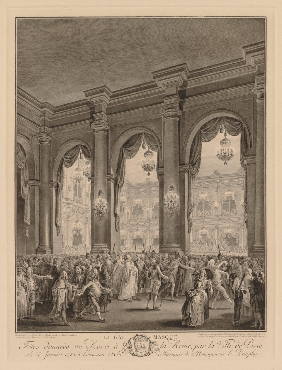 Naamiojuhla Hôtel de Villessa, 23. tammikuuta 1782 tekijältä Jean Michel the Younger Moreau