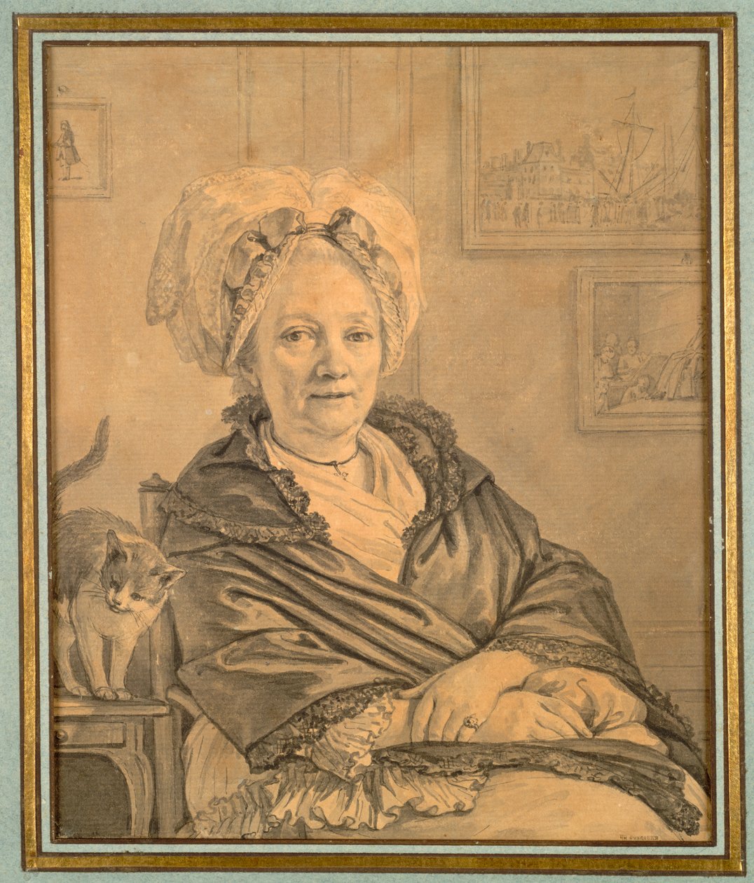 Istuva nainen kissan kanssa tekijältä Jean Michel the Younger Moreau