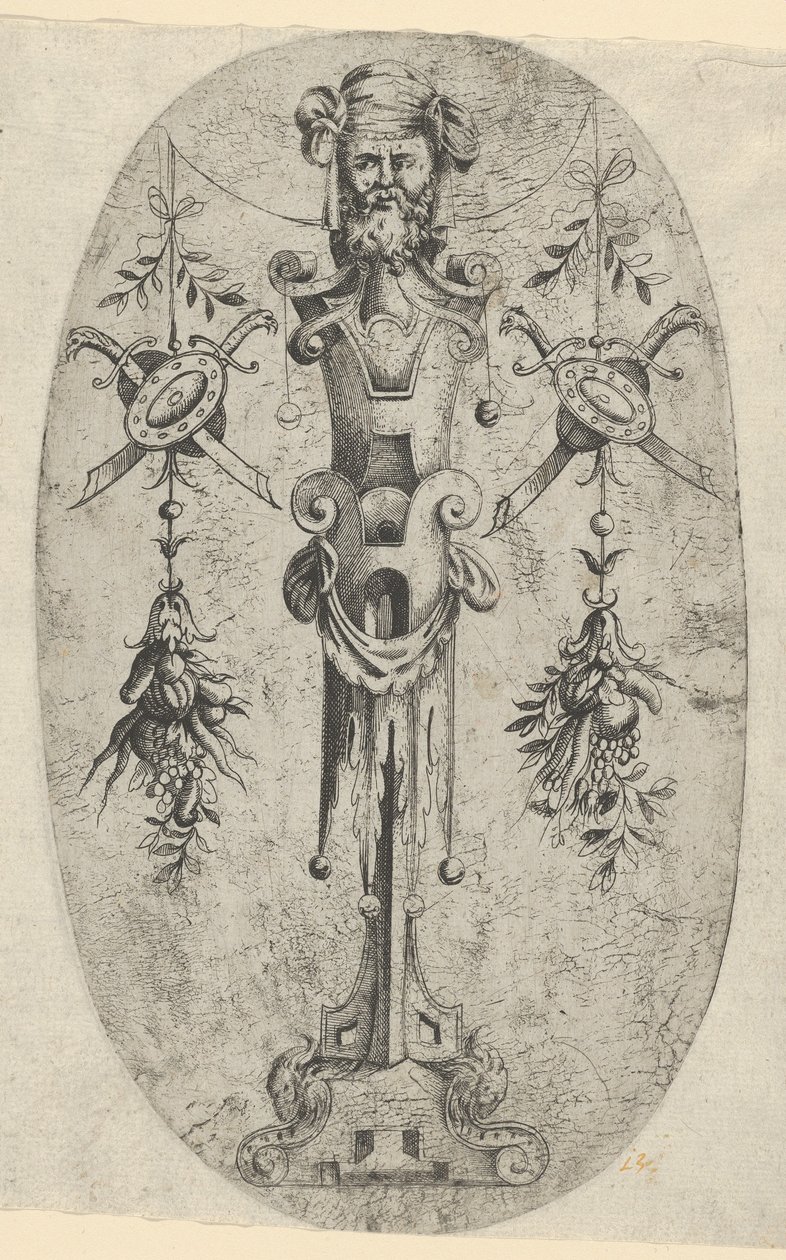 Miespäällinen figuuri, pää, parta ja turbaani kolmineljänneksellä olkapäällä..., n. 1543-45. tekijältä Jean Mignon