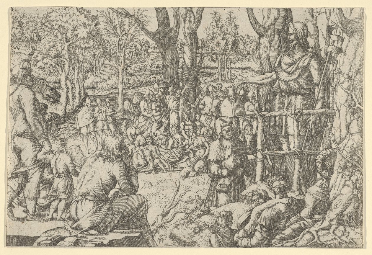 Pyhä Johannes saarnaa autiomaassa, 1535-1555. tekijältä Jean Mignon