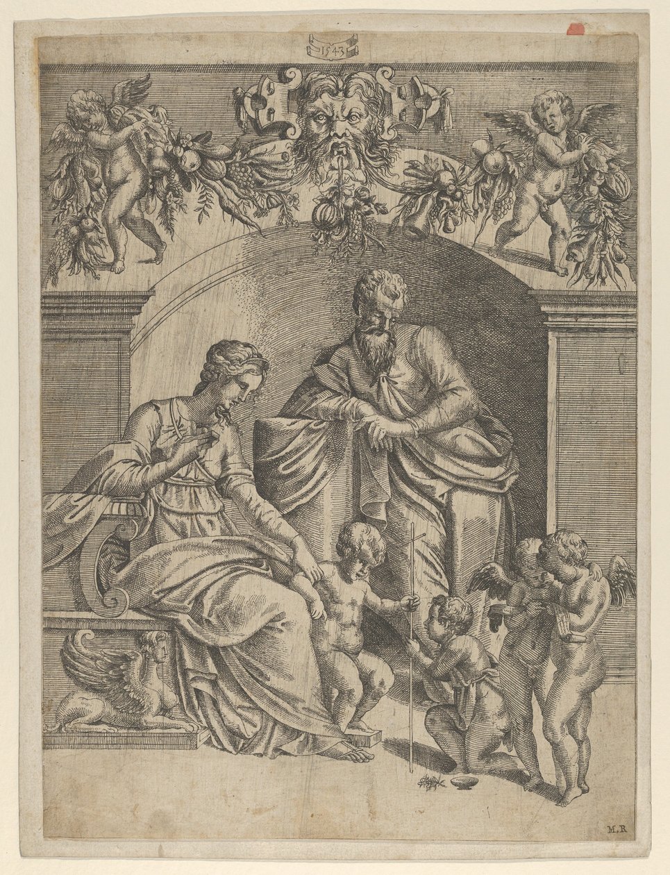 Pyhän Johanneksen palvoma Neitsyt Jeesuksen kanssa, 1543. tekijältä Jean Mignon
