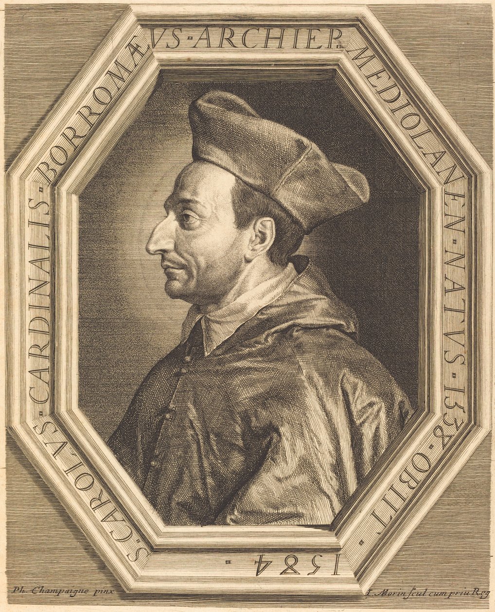 Pyhä Charles, kardinaali Borromeo tekijältä Jean Morin after Philippe de Champaigne