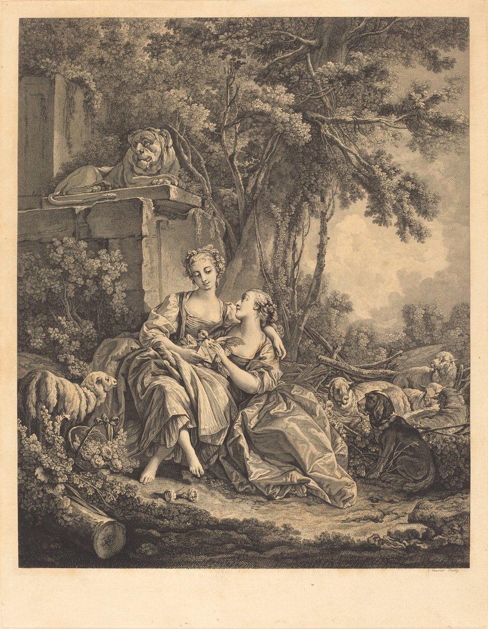 Kaksi uskottua tekijältä Jean Ouvrier after François Boucher