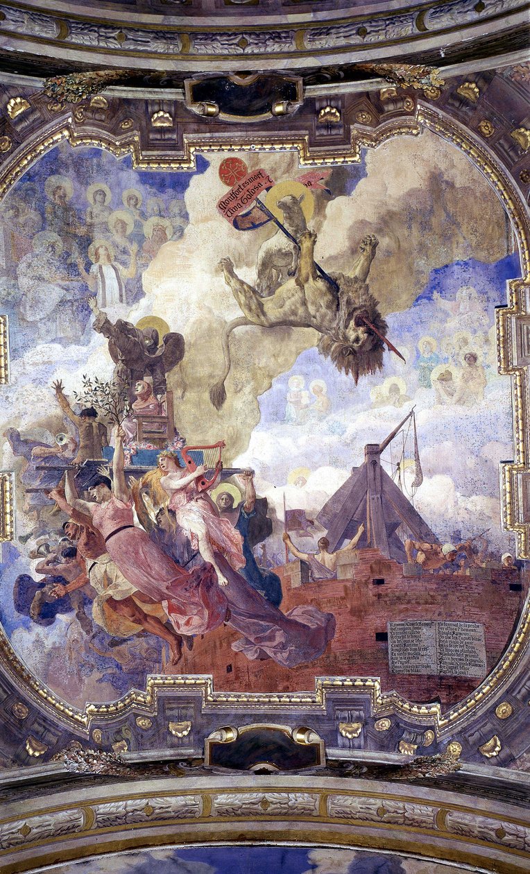 Toulousen kaupungintalon katto: Jean Paul Laurensin allegoria Simon de Montfortin kuolemasta tekijältä Jean Paul Laurens