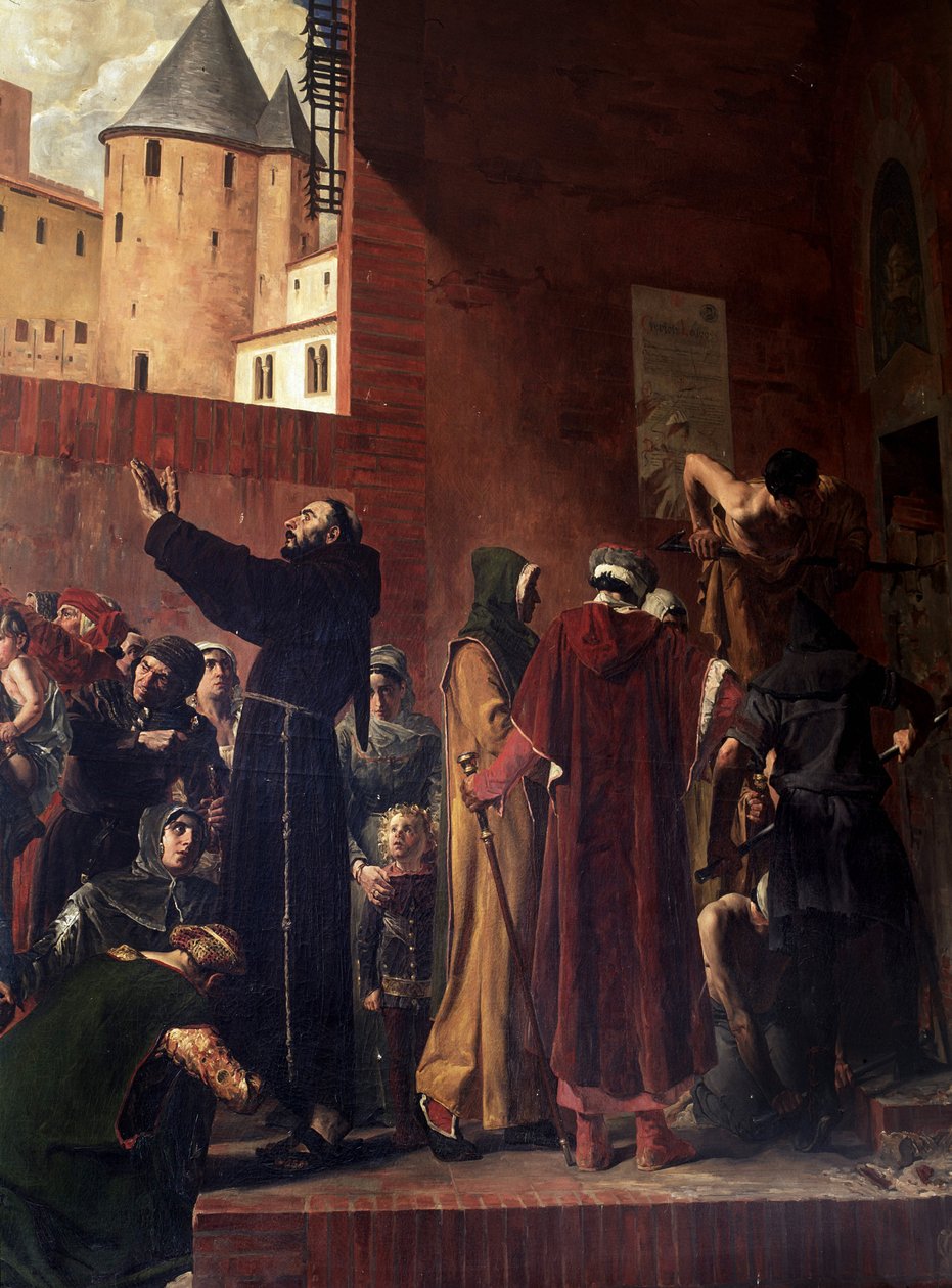 Delivrance des embmures de Carcassonne Elokuussa 1303 Carcassonnen ja Albin asukkaat tulevat repimään inkvisition vankityrmistä monia vankeja, joita he pitivät - Bernard Delicieux yrittää hillitä väkijoukkoja, joita hänen puheensa huvitti - Reforme tekijältä Jean Paul Laurens