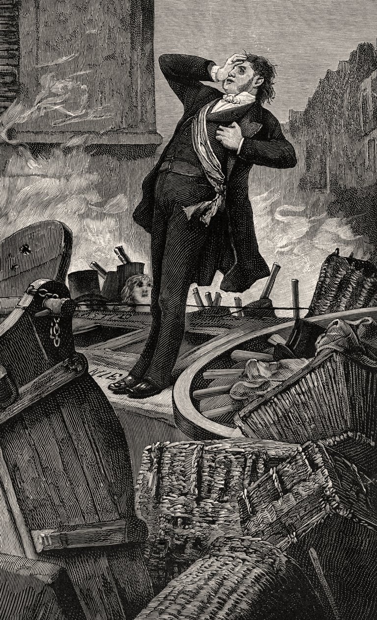 Mort de Baudin - kuvitus Histoire d’un -rikollisuudesta, 1800-luku (bw-kaiverrus) tekijältä Jean Paul Laurens