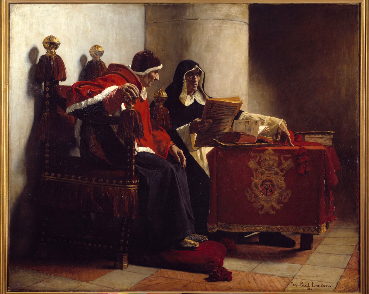 Paavi ja inkvisiittori sanoivat myös "Sixtus IV (1471-1484) ja Tomas de Torquemada (1420-1498)". Jean Paul Laurensin (1838-1921) maalaus tekijältä Jean Paul Laurens