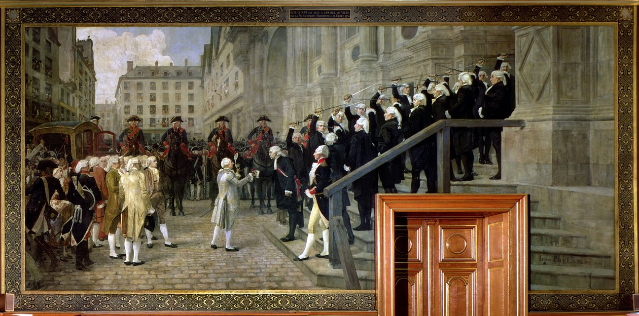 Pariisin kunnan Ludvig XVI:n vastaanotto Hotel de Villessä vuonna 1789, 1891 tekijältä Jean Paul Laurens