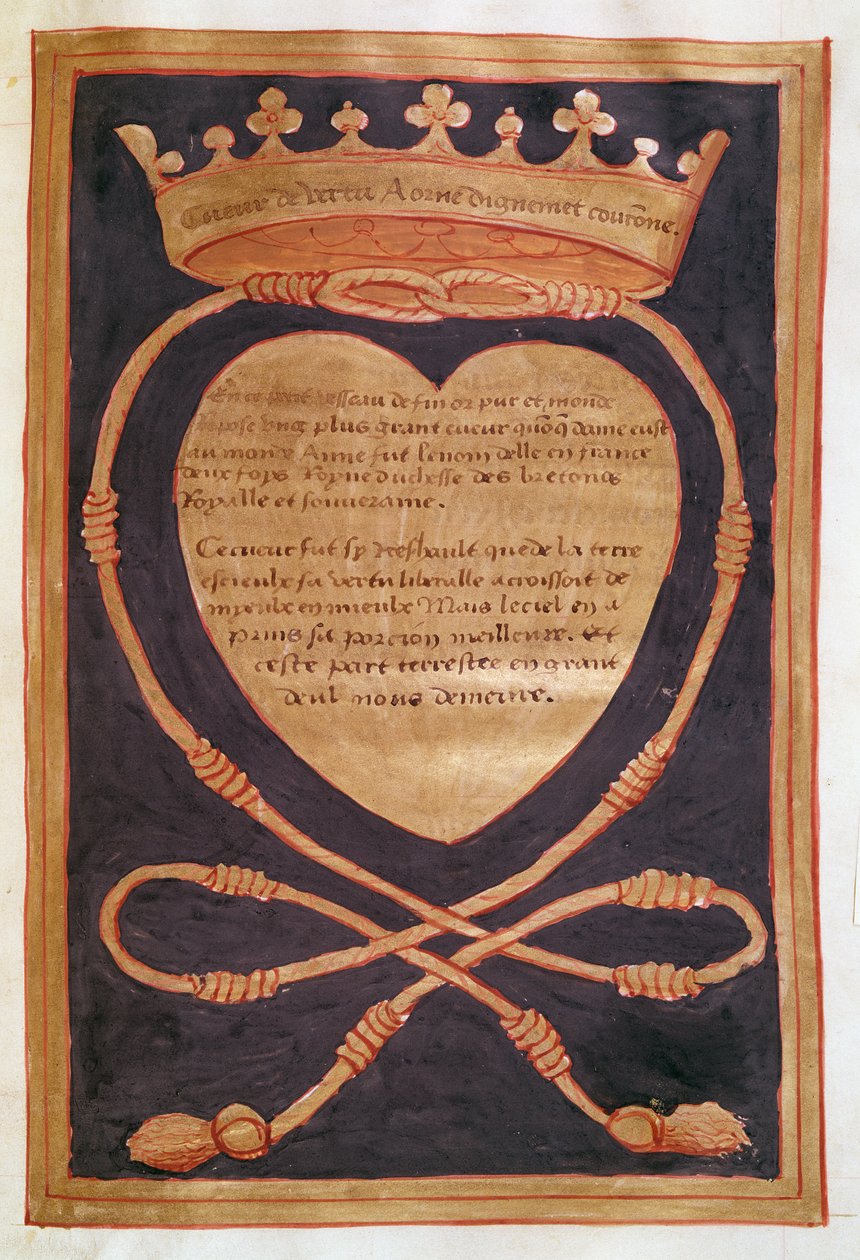 Fol. 61r Rohkeuden kruunattu sydän, kertomuksesta Anne of Bretagnen hautajaisista (1477-1514) 1515 tekijältä Jean Perreal