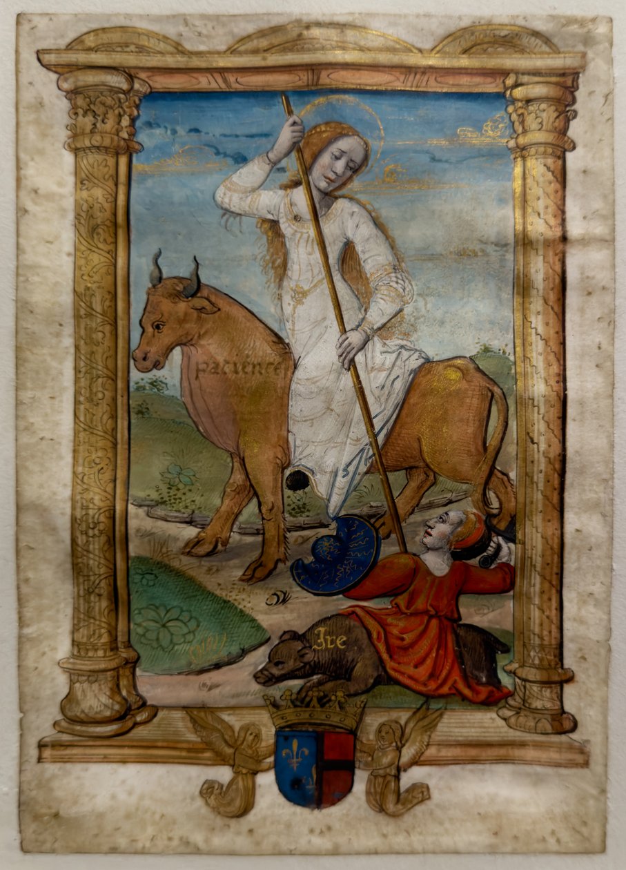 Kärsivällisyyttä, minä. Les rondeaux des vertus, vuoden 1515 jälkeen (maalattu ja valaistu pergamentti). tekijältä Jean Pichore