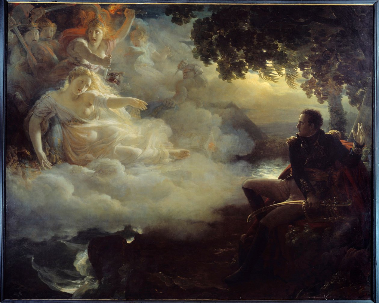 Allegoria Ranskan valtiosta ennen Napoleon Bonaparten (1769-1821) paluuta Egyptin retkikunnalta (1798-1801) Jean Pierre Franquen (1774-1860) maalaus 1800-luvun su. 2,61 x 3,26 m tekijältä Jean Pierre Franque