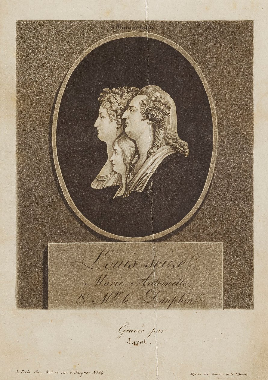 Louis Seize, Marie Antoinette ja mgr. le Dauphin tekijältä Jean Pierre Marie Jazet