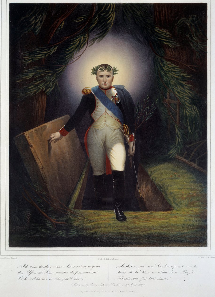 Muotokuva Napoleon I:n (1769 - 1821) jalassa hänen haudastaan. Jean Jacques Werner (1791-1849) ja Jean Pierre Marie Jazet (1788-1871) tekijältä Jean Pierre Marie Jazet