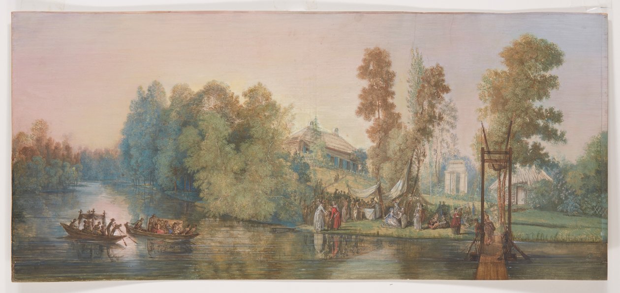 Upea kohtaus: piknik järvellä, 1787 tekijältä Jean Pierre Norblin de La Gourdaine