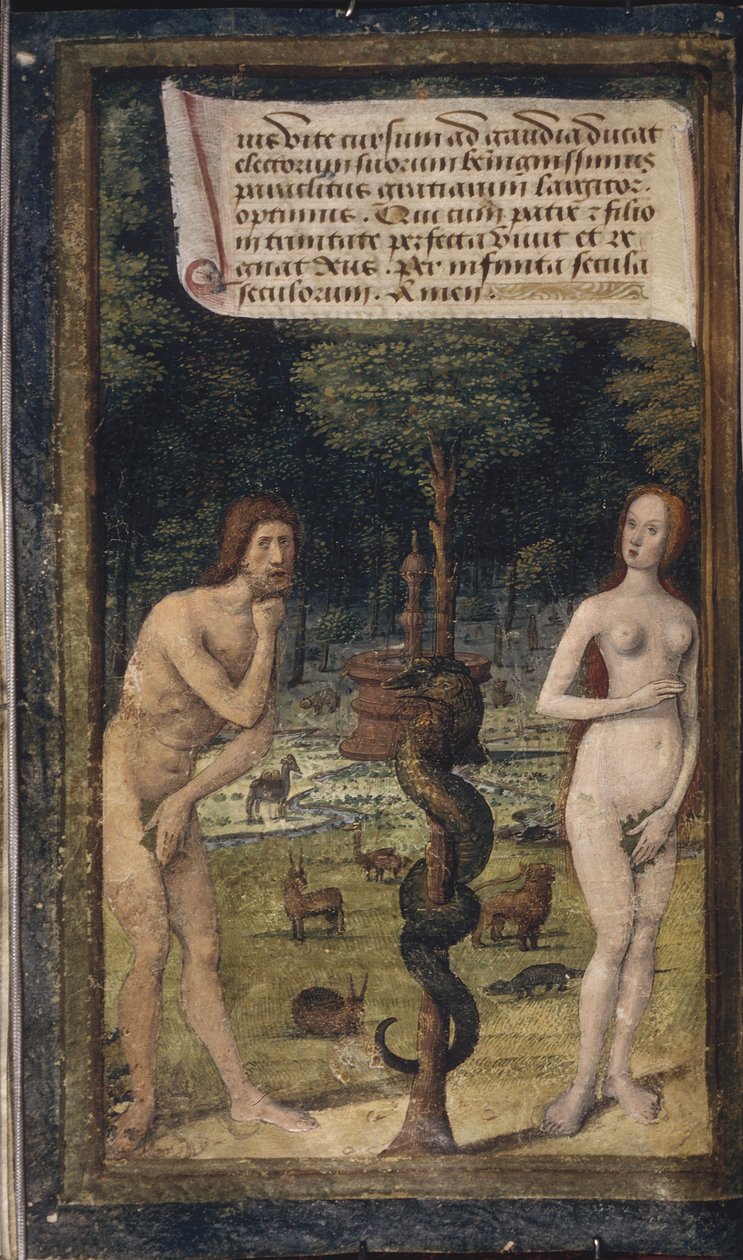 Adam ja Eeva Bastard Lettersistä, noin 1490-1510 tekijältä Jean Poyet