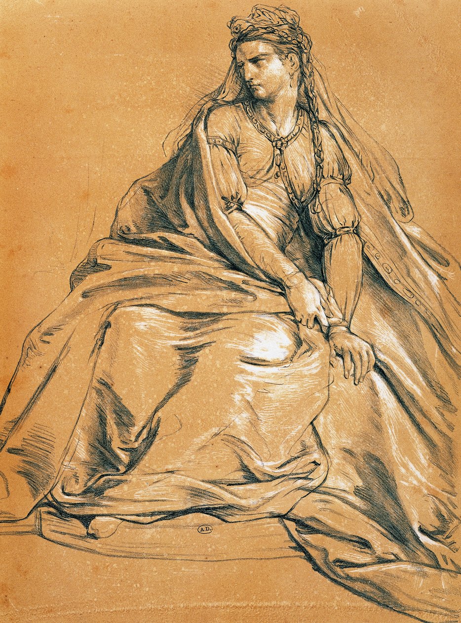 Näyttelijä Adrienne Lecouvreur (1692-1730) Andromaquen nimiroolissa, Jean Racine (1639-1699), piirustus, Ranska tekijältä Jean Racine