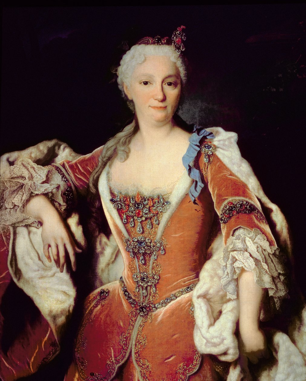 131 0795087/2 Espanjalaisen Philip V:n toisen vaimon Elizabeth Farnesen (1692-1766) muotokuva (öljy kankaalle) tekijältä Jean Ranc