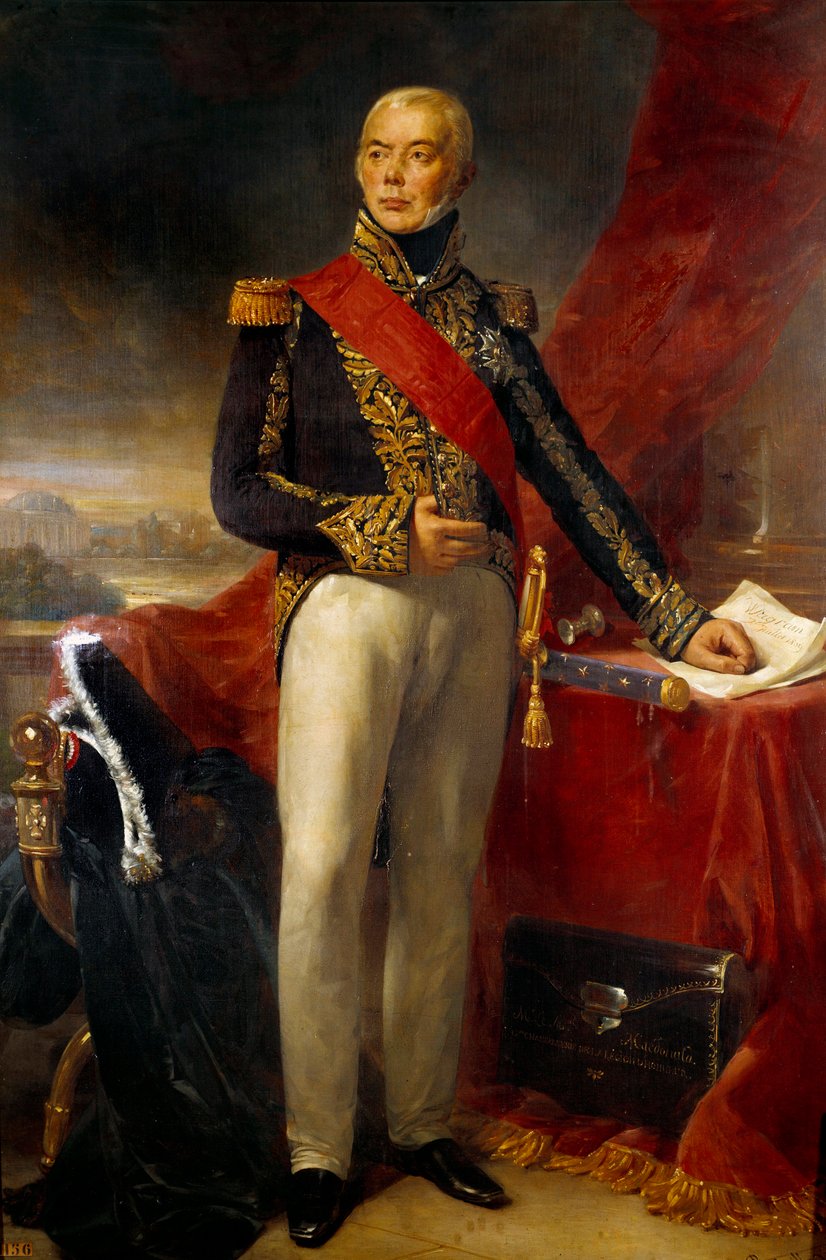 Muotokuva Etienne Jacques Joseph Alexandre Mac Donaldin jalassa, Taranton herttua, Ranskan Marechal (1765-1840) Jean Sebastien Rouillardin (1789-1852) maalaus 1837 Su. 2,23x1,43 m tekijältä Jean Sebastien Rouillard
