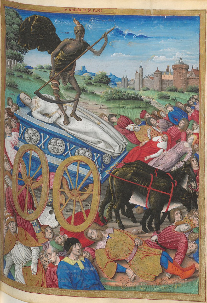 Kuoleman voitto: Lauran kuolema. Pienoiskuva Pétrarquesta, Les Triomphes, 1500-1505. tekijältä Jean Serpin