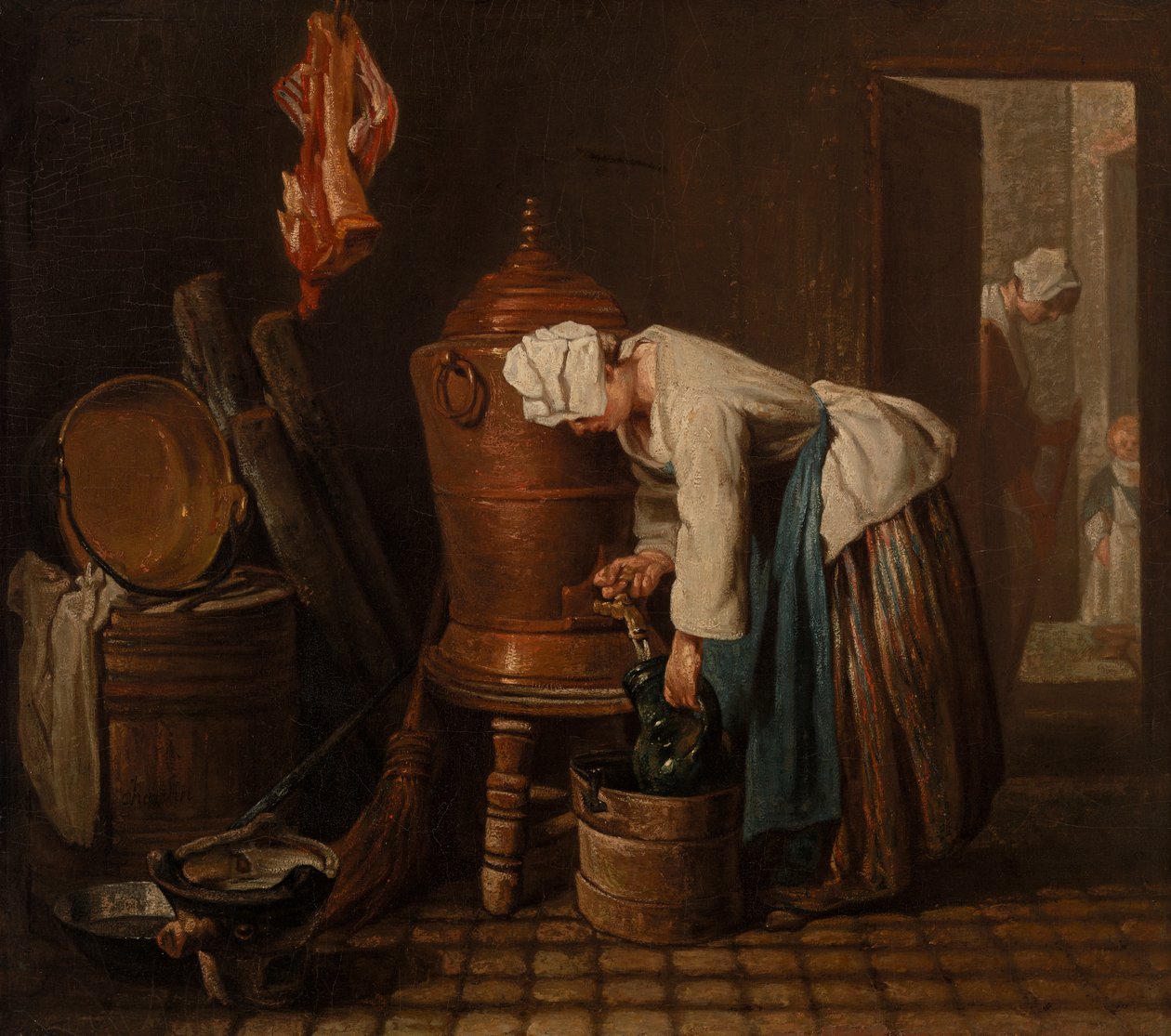 Nainen ammentaa vettä vesiuurnista (The Water Urn) tekijältä Jean Baptiste Simeon Chardin