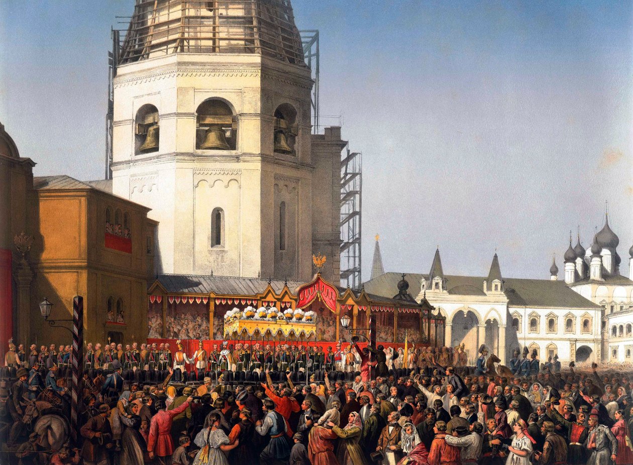 Venäjän tsaari Aleksanteri II:n kruunauksen jälkeinen kulkue, Moskova, 1856. tekijältä Jean Sorieul