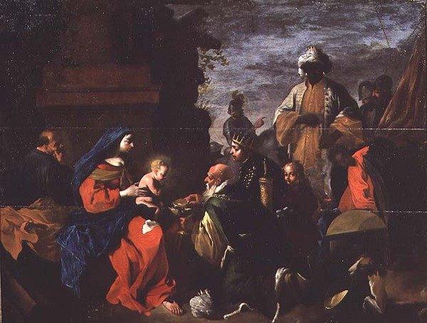 The Adoration of the Magi, n. 1640-45 (öljy paneelille) tekijältä Jean Tassel