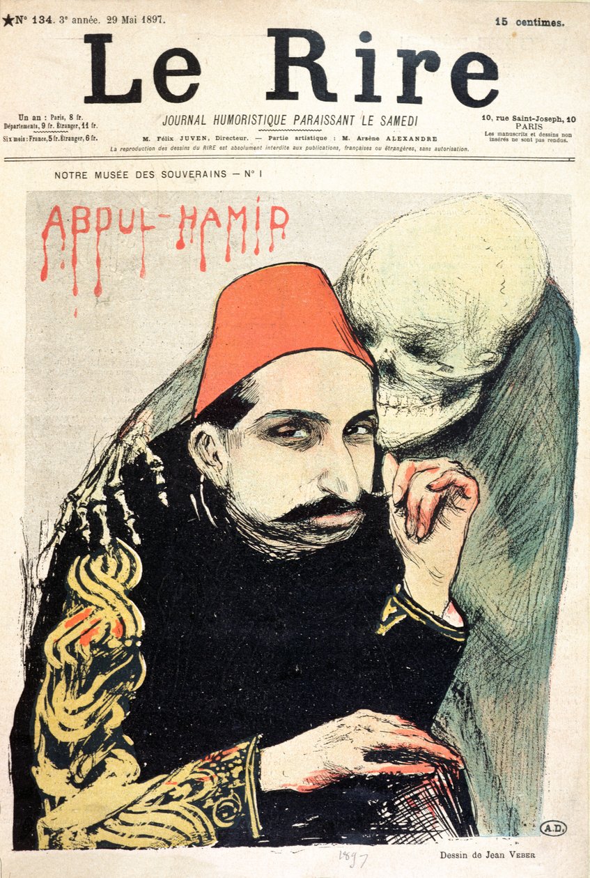 Karikatyyri Abd al-Hamid II:sta (1842-1918) Le Riresta, 29. toukokuuta 1897 tekijältä Jean Veber