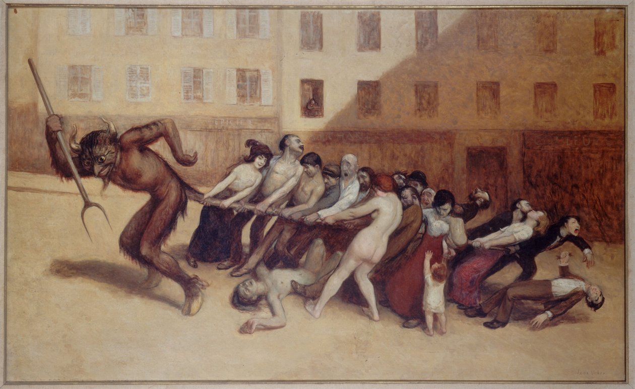 Pariisilaiset vetävät paholaista hännästä, n. 1920 (öljy) tekijältä Jean Veber