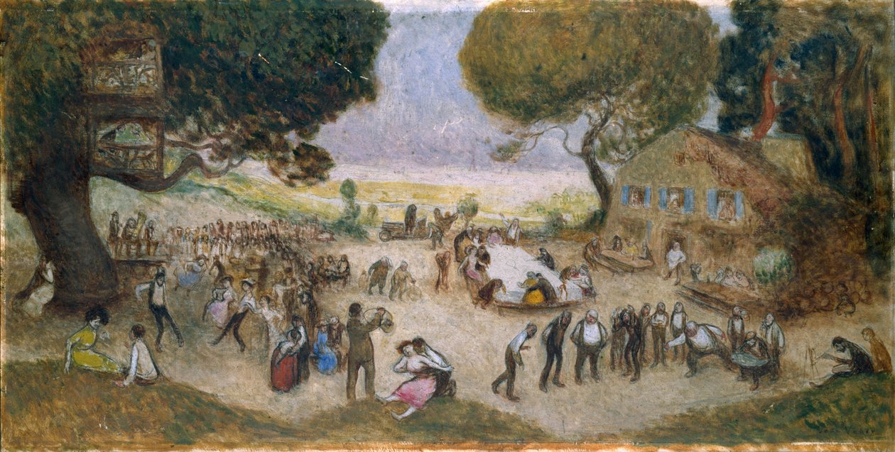 Luonnos Hôtel de Ville de Paris: Fête champêtre, noin 1906 (lyijykynä, öljy puulle) tekijältä Jean Veber