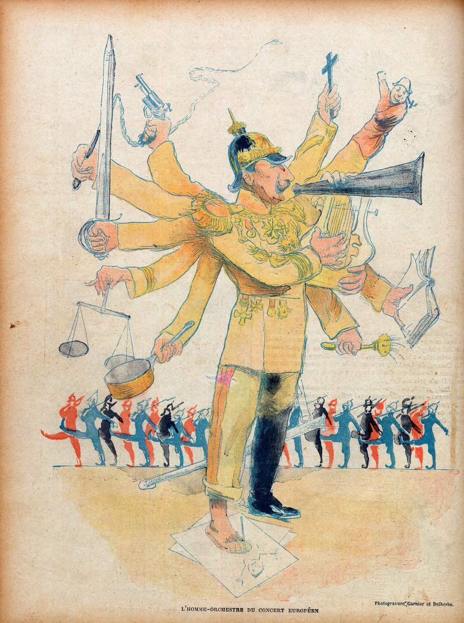 William II (1859-1941) (Kaiser Wilhelm II Saksan keisari ja Preussin kuningas) - eurooppalaisen konsertin miesorkesteri - karikatyyri "" Le Rire" -elokuvassa 26. marraskuuta 1898 - karikatyyri Jean Veber (1864-1928) - numero omistettu William II:lle (1859- tekijältä Jean Veber