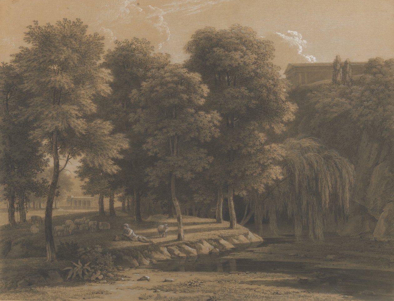 Klassinen maisema paimenen kanssa, 1803. tekijältä Jean Victor Bertin
