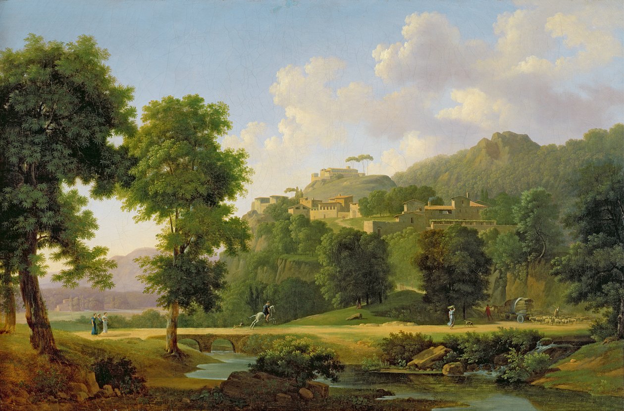 Maisema ratsastajan kanssa, n. 1808-1010 tekijältä Jean Victor Bertin