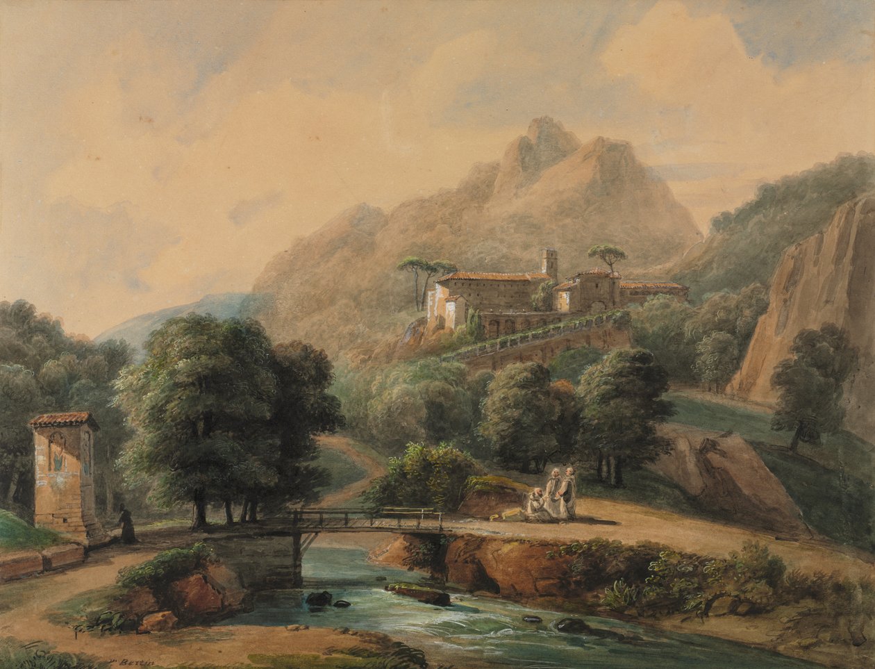 Italian maisema: Abbey ja uskonnolliset, 1800-luvun lopulla-1900-luvulla. tekijältä Jean Victor Bertin