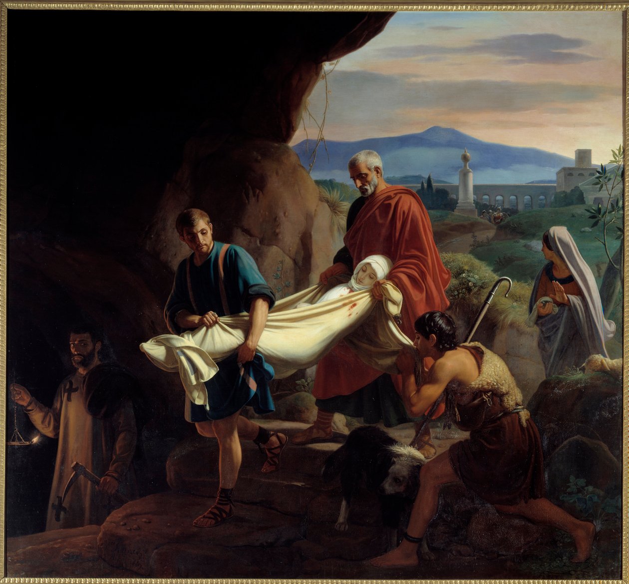 Nuoren kristityn naisen hautajaiset katakombeissa Roomassa vainon aikana. Victor Schnetzin (1787-1870) maalaus tekijältä Jean Victor Schnetz