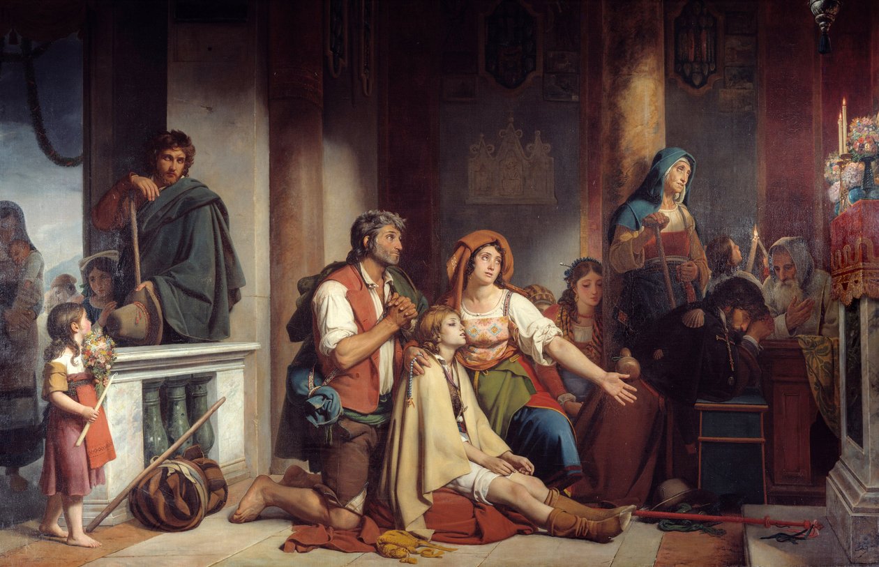 Toivomuksena on Our Lady -ryhmä sairaita ja sairaita rukoilevia Neitsyt Mariaa. Victor Schnetzin (1787-1870) maalaus 1831 su. 2,82x4,90 m tekijältä Jean Victor Schnetz
