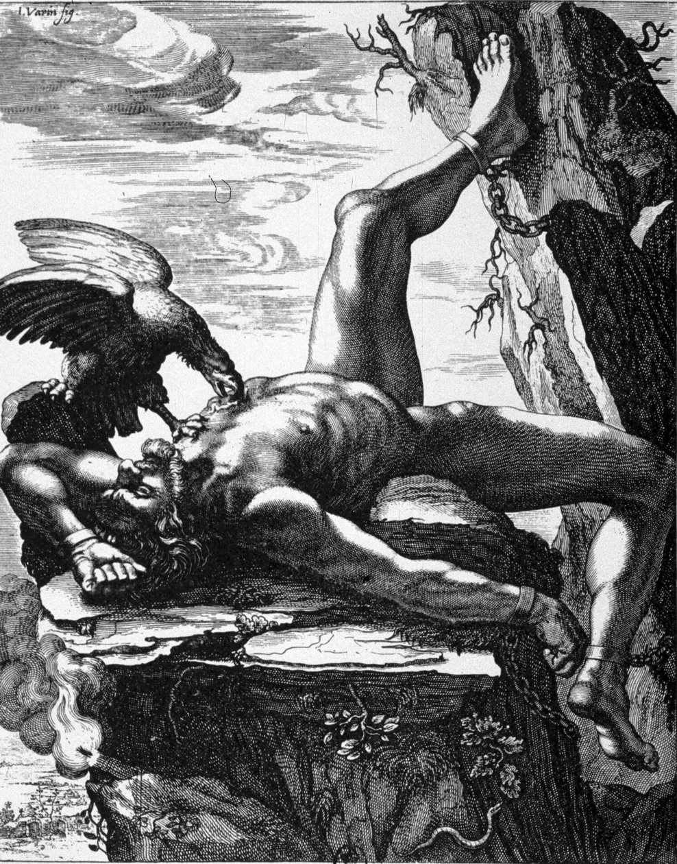 Kahlittu Prometheus - De Marollesin muusojen temppelin maalauksissa. Pariisi tekijältä Jean Warin