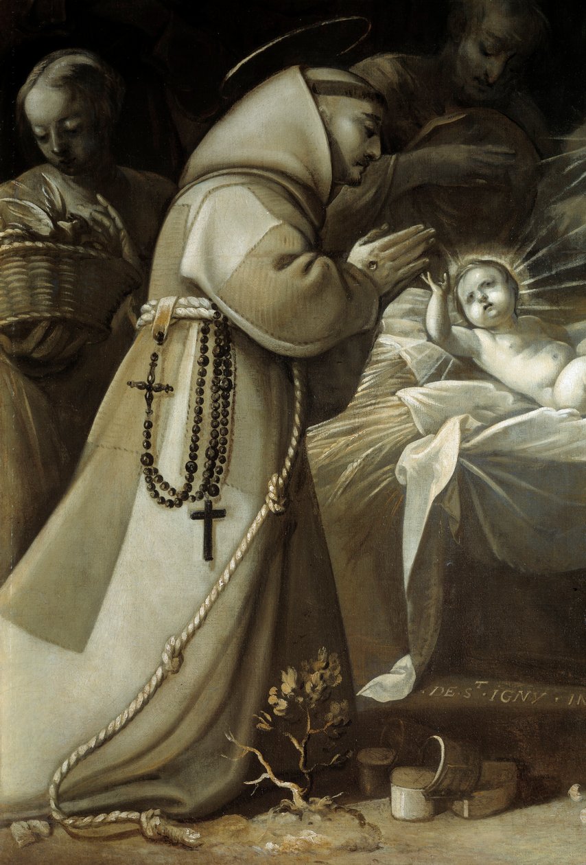 Paimenten palvonta Munkki rukoilee Jeesuksen lapsen edessä. Jean de Saint Ignyn maalaus tekijältä Jean de Saint Igny