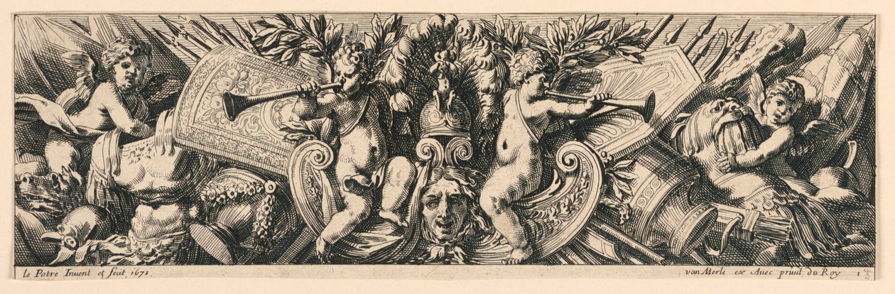 Frieze: Trophyes of Arms ja Putti tekijältä Jean le Pautre