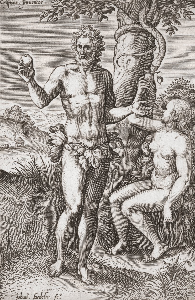 Aadam ja Eeva Eedenin puutarhassa. (Tulosta) tekijältä Jean or Johann Sadeler