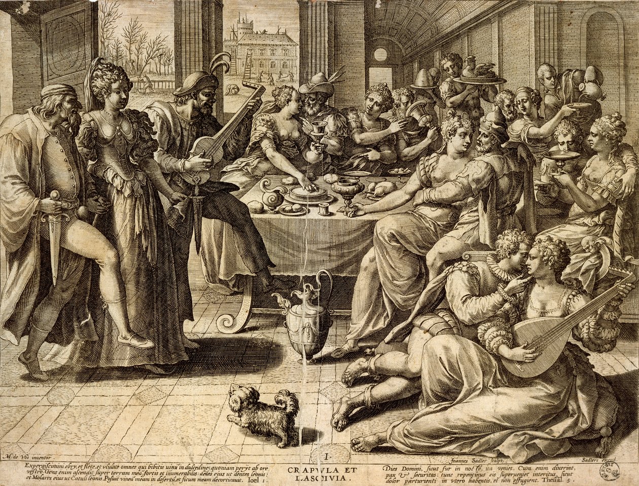 Illallinen Jan Sadeler I (1550-1600), kaiverrus tekijältä Jean or Johann Sadeler