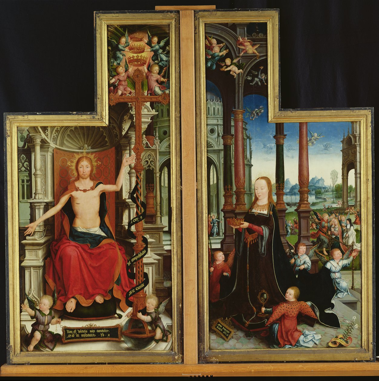 Pyhän Kolminaisuuden kirkastamisen polyyptyykki, paneelit, jotka kuvaavat Kristusta ja Neitsyttä, 1509-1515 tekijältä Jean the Elder Bellegambe