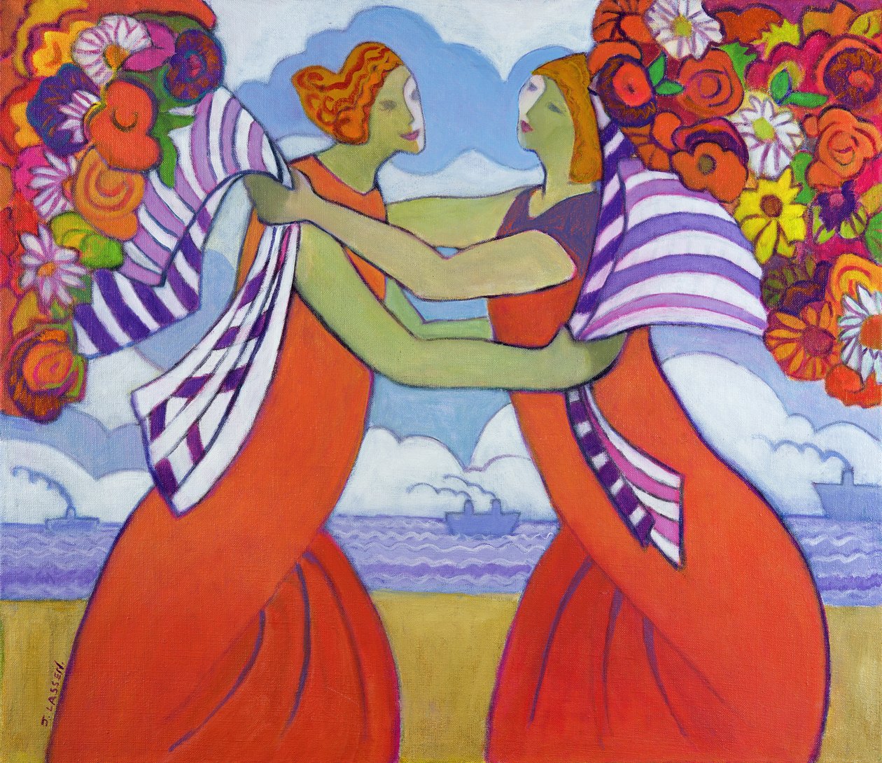 Tervehdys, 2003-04 (akryyli kankaalle) tekijältä Jeanette Lassen