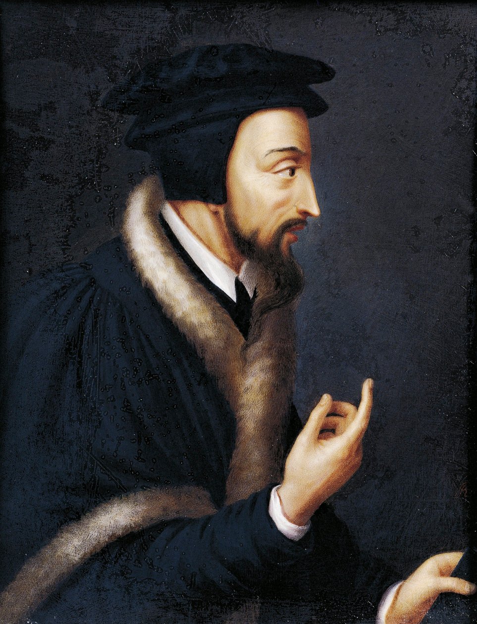 John Calvinin, ranskalaisen teologin ja uskonnonuudistajan muotokuva, Miniature tekijältä Jeanne Henriette Rath